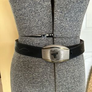 Vintage “Justin”  Texas steer belt buckle and leather belt 34